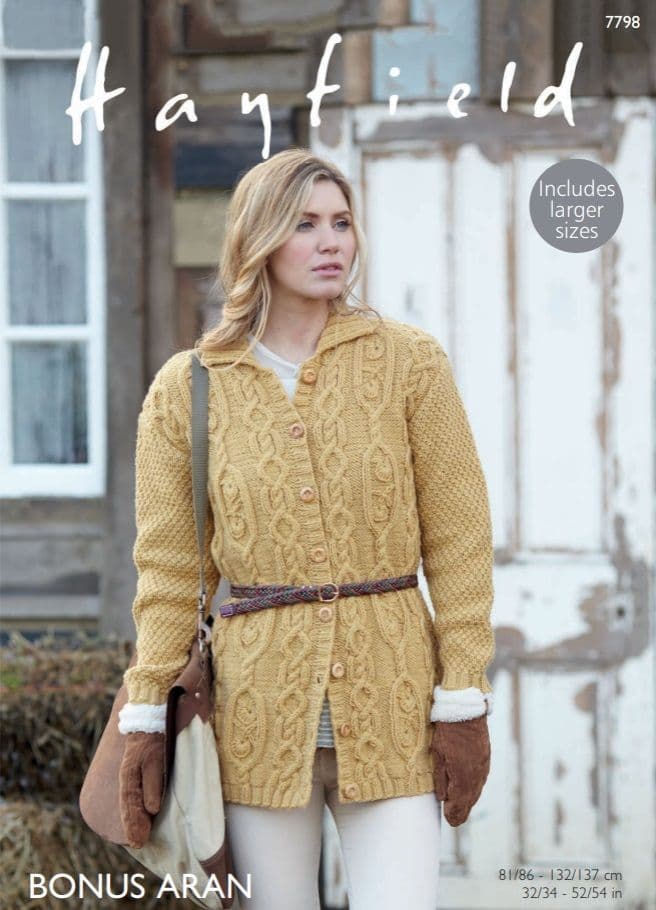Hayfield Ladies Coat Knitting Pattern in Bonus Aran 7798P PDF DOWNLOAD
