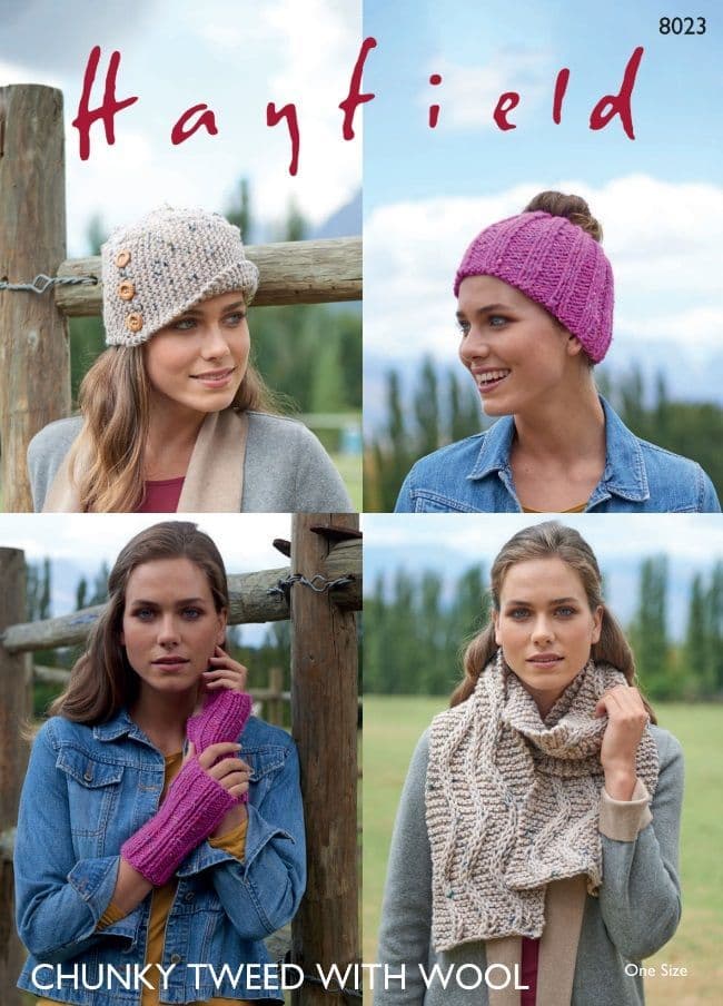 Hayfield Ladies Hats & Accessories Knitting Pattern in Chunky Tweed 8023P PDF DOWNLOAD