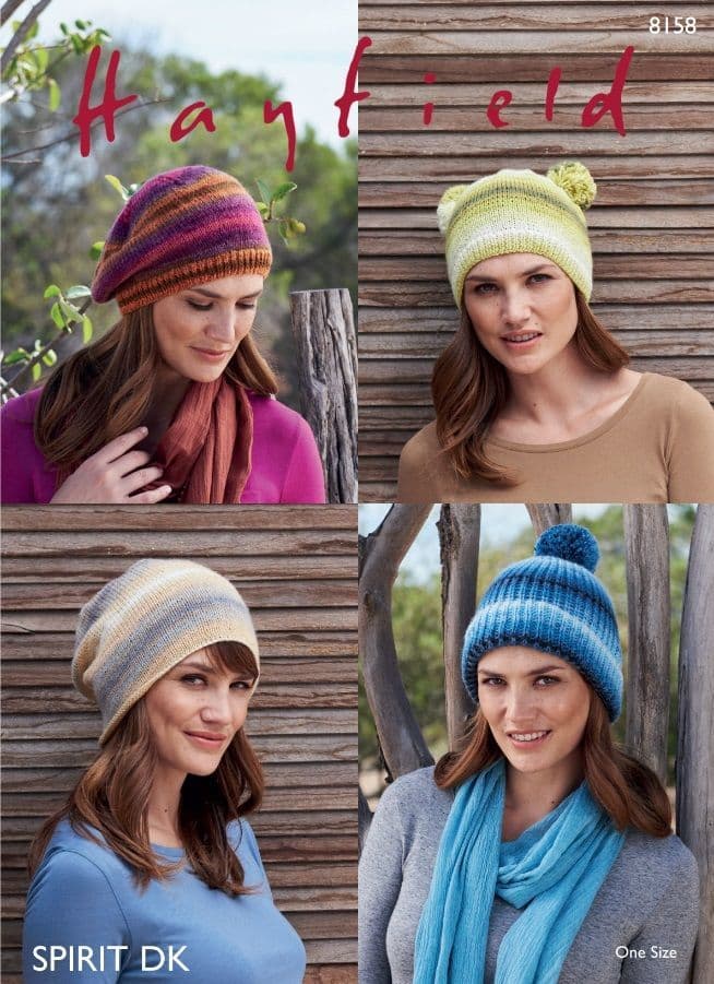 Hayfield Ladies Hats Knitting Pattern in Spirit DK 8158P PDF DOWNLOAD