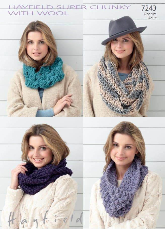 Hayfield Ladies Snoods Knitting Pattern in Super Chunky with Wool 7243P PDF DOWNLOAD