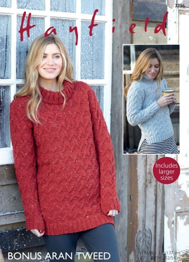 Hayfield Ladies Sweater Dress Knitting Pattern in Aran Tweed 7796P PDF DOWNLOAD