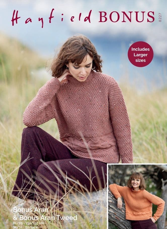 Hayfield Ladies Sweater Knitting Pattern in Aran Tweed 8227P PDF DOWNLOAD