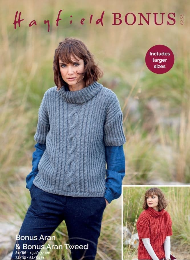 Hayfield Ladies Sweater Knitting Pattern in Aran Tweed 8233P PDF DOWNLOAD
