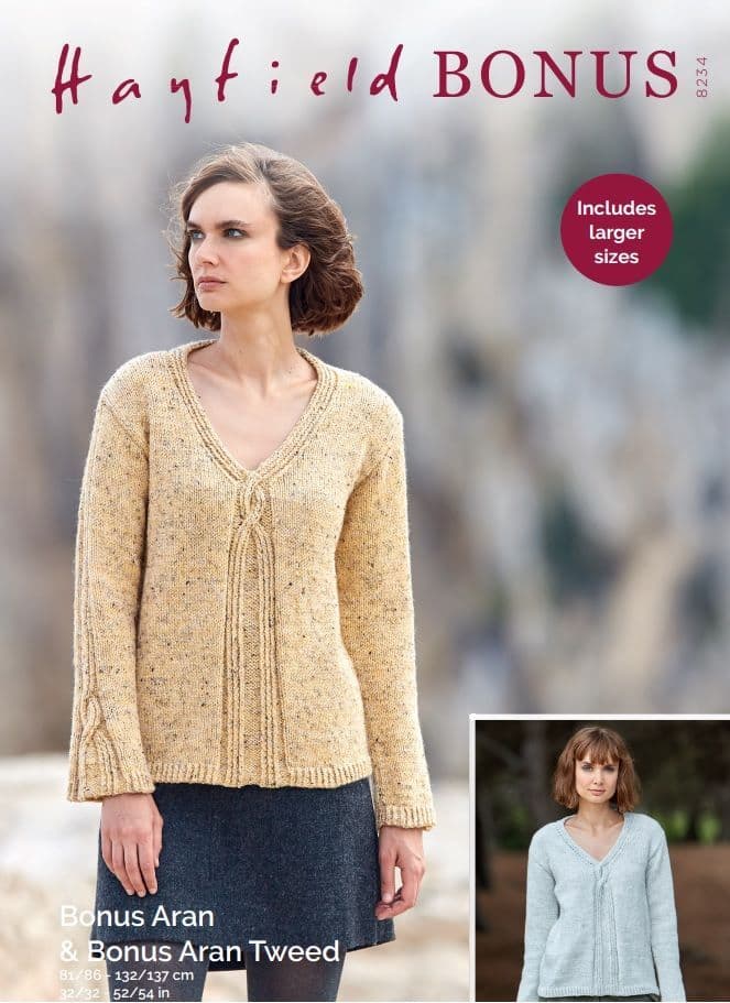 Hayfield Ladies Sweater Knitting Pattern in Aran Tweed 8234P PDF DOWNLOAD