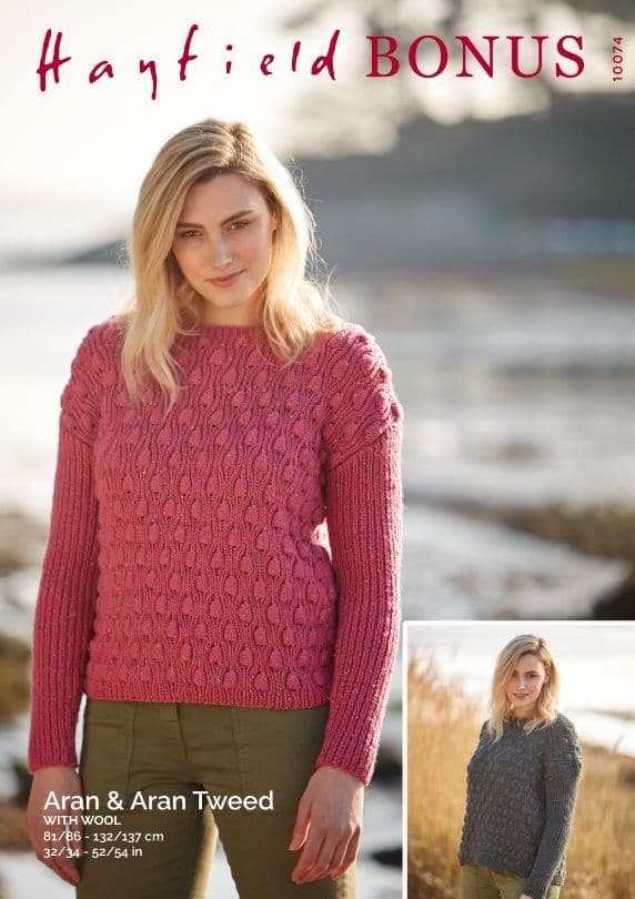 Hayfield Ladies Sweater Knitting Pattern in Bonus Aran 10074P PDF DOWNLOAD