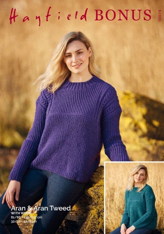 Hayfield Ladies Sweater Knitting Pattern in Bonus Aran 10076P PDF DOWNLOAD
