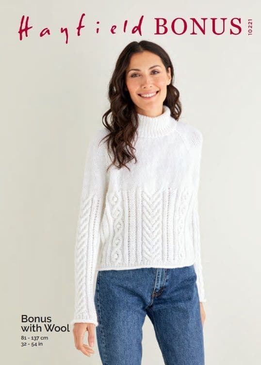 Hayfield Ladies Sweater Knitting Pattern in Bonus Aran 10221P PDF DOWNLOAD