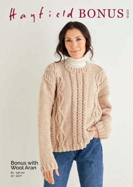 Hayfield Ladies Sweater Knitting Pattern in Bonus Aran 10223P PDF DOWNLOAD