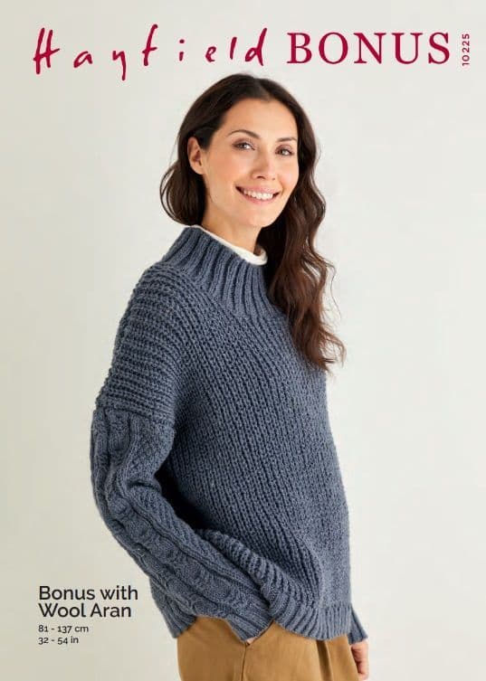 Hayfield Ladies Sweater Knitting Pattern in Bonus Aran 10225P PDF DOWNLOAD