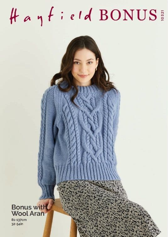 Hayfield Ladies Sweater Knitting Pattern in Bonus Aran 10321P PDF DOWNLOAD