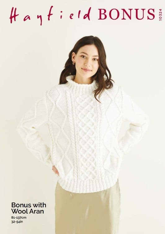 Hayfield Ladies Sweater Knitting Pattern in Bonus Aran 10324P PDF DOWNLOAD