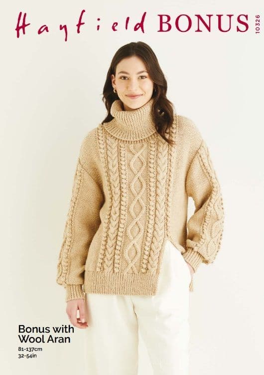 Hayfield Ladies Sweater Knitting Pattern in Bonus Aran 10326P PDF DOWNLOAD