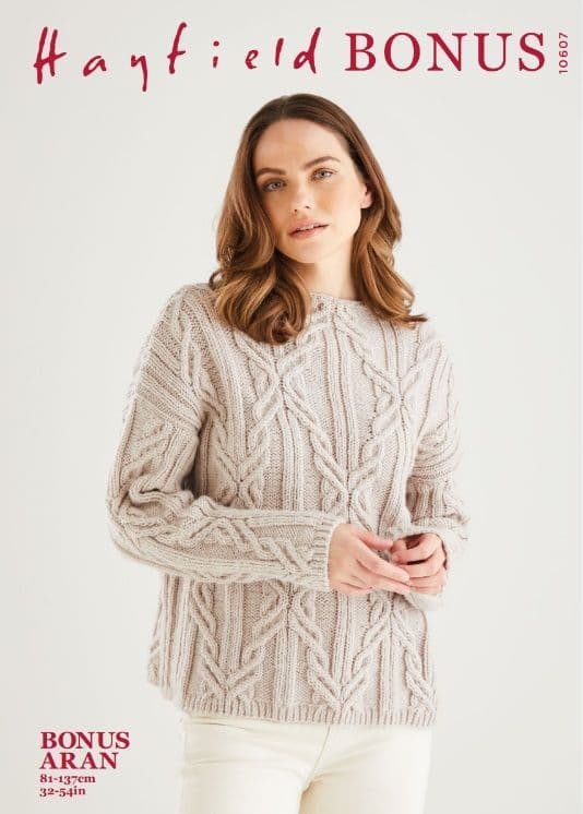 Hayfield Ladies Sweater Knitting Pattern in Bonus Aran 10607P PDF DOWNLOAD
