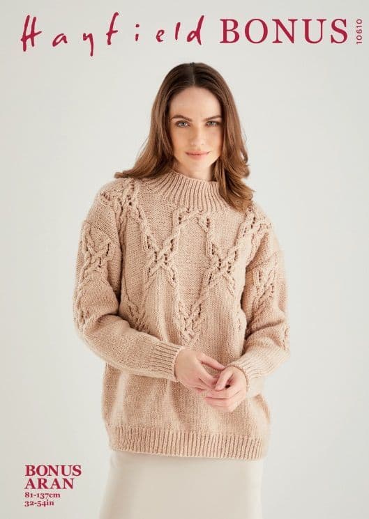 Hayfield Ladies Sweater Knitting Pattern in Bonus Aran 10610P PDF DOWNLOAD