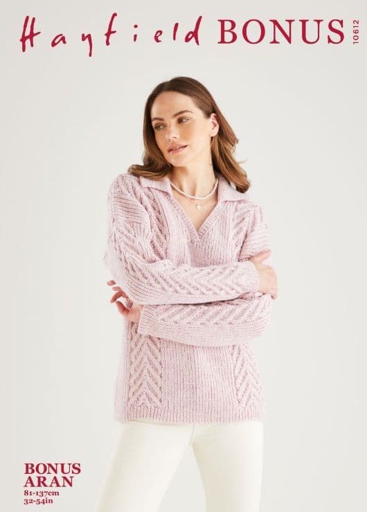 Hayfield Ladies Sweater Knitting Pattern in Bonus Aran 10612P PDF DOWNLOAD