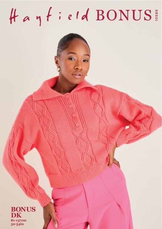 Hayfield Ladies Sweater Knitting Pattern in Bonus DK 10589P PDF DOWNLOAD