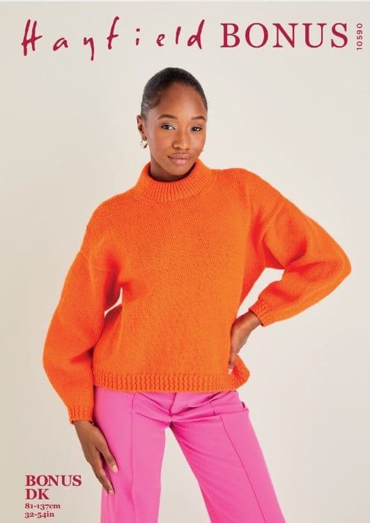 Hayfield Ladies Sweater Knitting Pattern in Bonus DK 10590P PDF DOWNLOAD