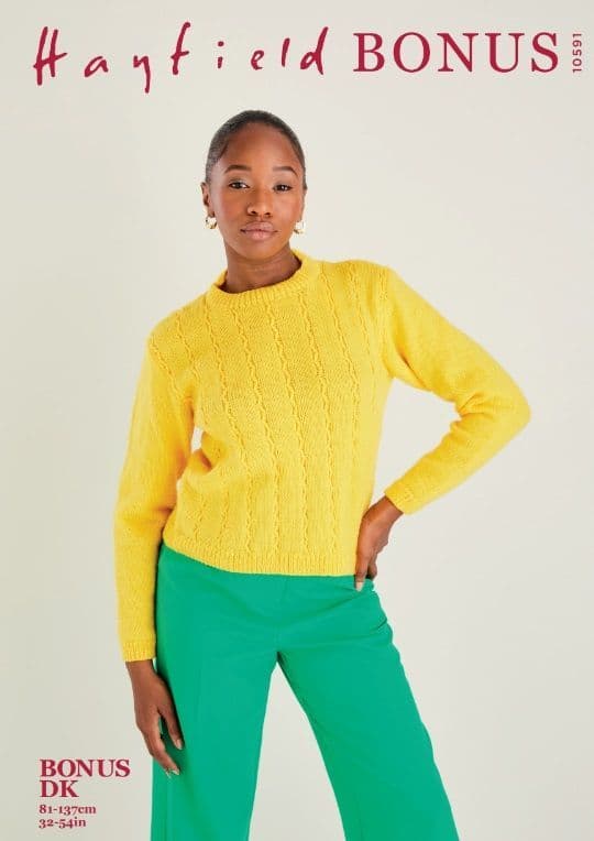 Hayfield Ladies Sweater Knitting Pattern in Bonus DK 10591P PDF DOWNLOAD