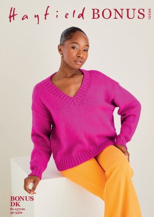 Hayfield Ladies Sweater Knitting Pattern in Bonus DK 10596P PDF DOWNLOAD