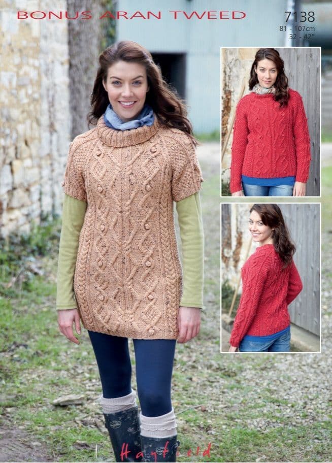 Hayfield Ladies Sweater & Tunic Knitting Pattern in Bonus Aran Tweed 7138P PDF DOWNLOAD