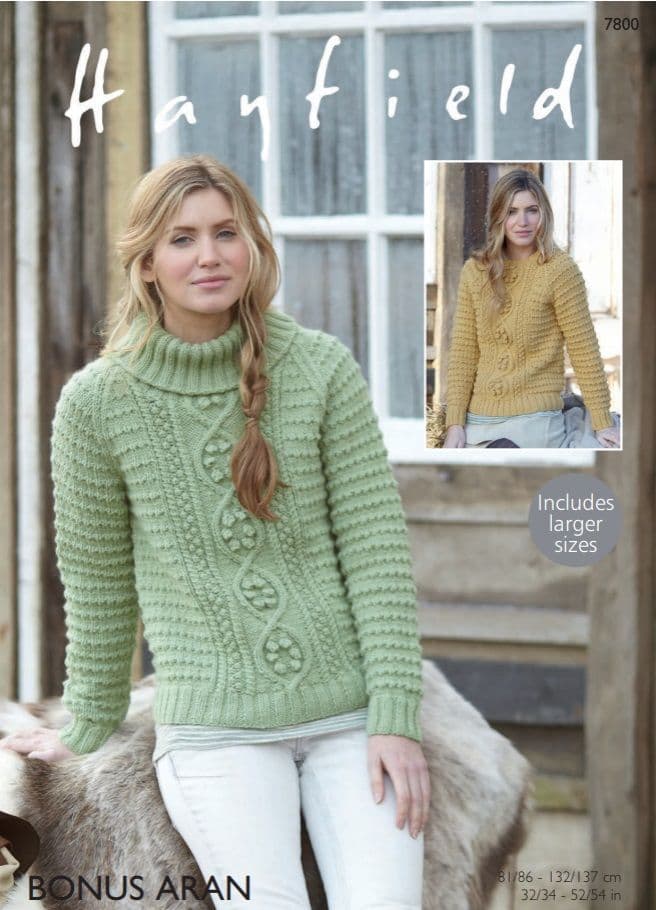 Hayfield Ladies Sweaters Knitting Pattern in Bonus Aran 7800P PDF DOWNLOAD