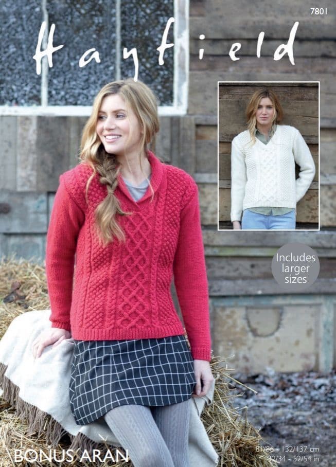 Hayfield Ladies Sweaters Knitting Pattern in Bonus Aran 7801P PDF DOWNLOAD