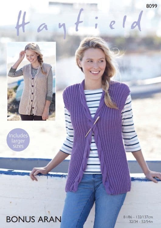 Hayfield Ladies Waistcoats Knitting Pattern in Bonus Aran 8099P PDF DOWNLOAD