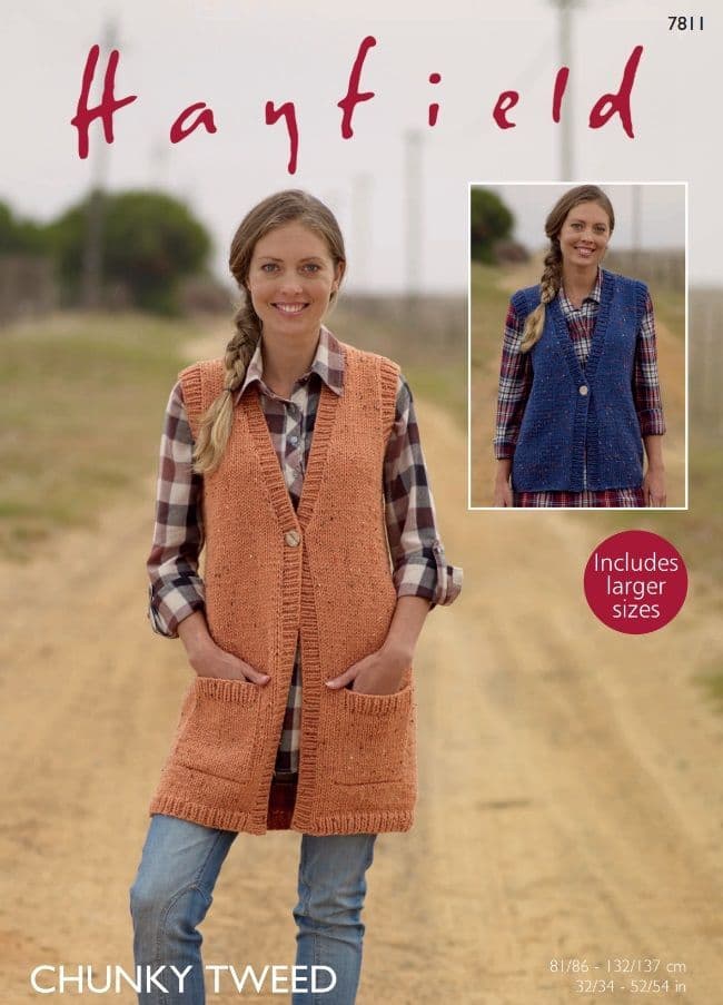 Hayfield Ladies Waistcoats Knitting pattern in Chunky Tweed 7811P PDF DOWNLOAD