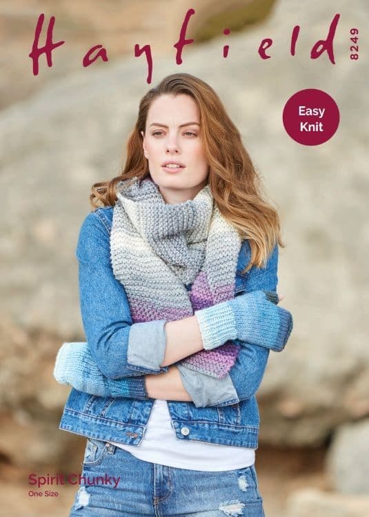 Hayfield Ladies Wrist Warmers & Scarf Knitting Pattern in Spirit Chunky 8249P PDF DOWNLOAD