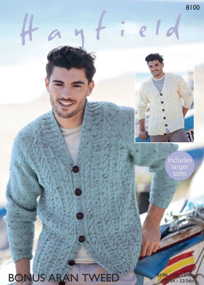 Hayfield Mens Cardigan Knitting Pattern in Aran Tweed 8100P PDF DOWNLOAD