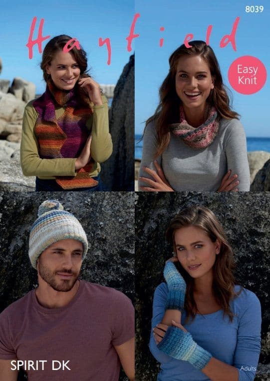 Hayfield Mens & Ladies Accessories Knitting Pattern in Spirit DK 8039P PDF DOWNLOAD