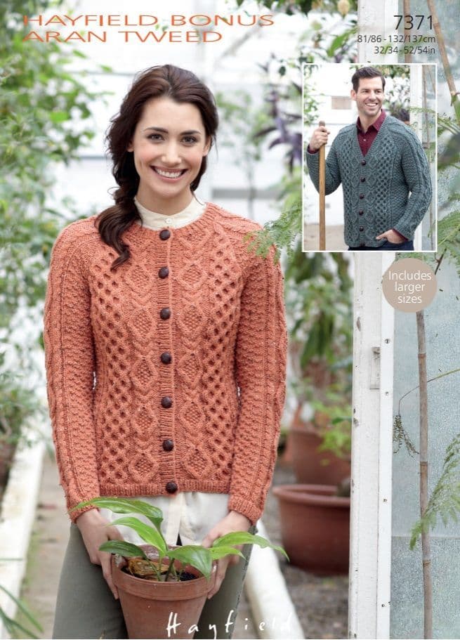Hayfield Mens & Ladies Cardigan Knitting Pattern in Bonus Aran Tweed 7371P PDF DOWNLOAD