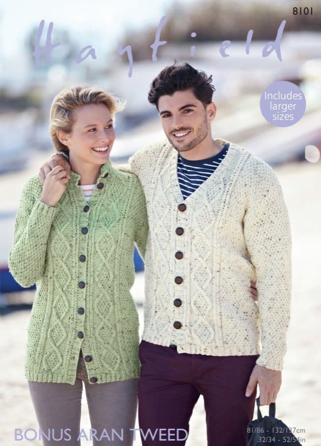Hayfield Mens & Ladies Cardigans Knitting Pattern in Aran Tweed 8101P PDF DOWNLOAD
