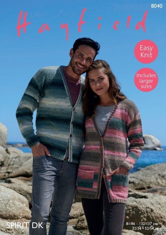 Hayfield Mens & Ladies Cardigans Knitting Pattern in Spirit DK 8040P PDF DOWNLOAD