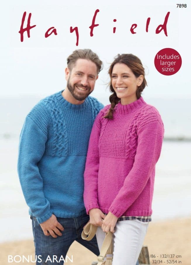 Hayfield Mens & Ladies Sweaters Knitting Pattern in Bonus Aran 7898P PDF DOWNLOAD