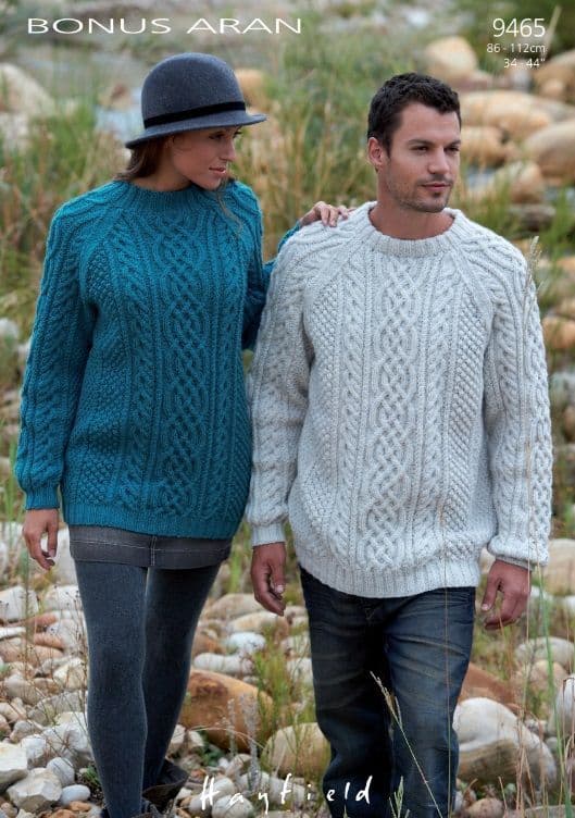 Hayfield Mens & Ladies Sweaters Knitting Pattern in Bonus Aran 9465P PDF DOWNLOAD