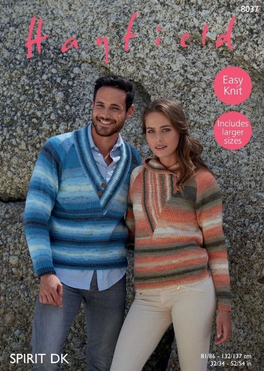 Hayfield Mens & Ladies Sweaters Knitting Pattern in Spirit DK 8037P PDF DOWNLOAD