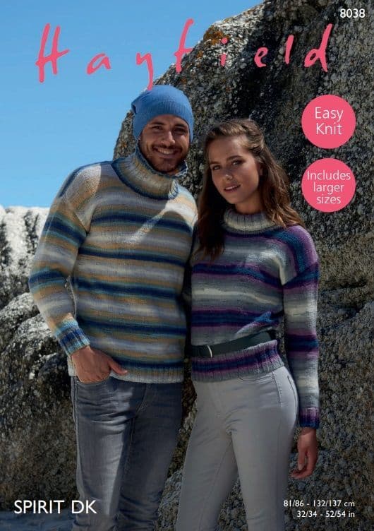 Hayfield Mens & Ladies Sweaters Knitting Pattern in Spirit DK 8038P PDF DOWNLOAD