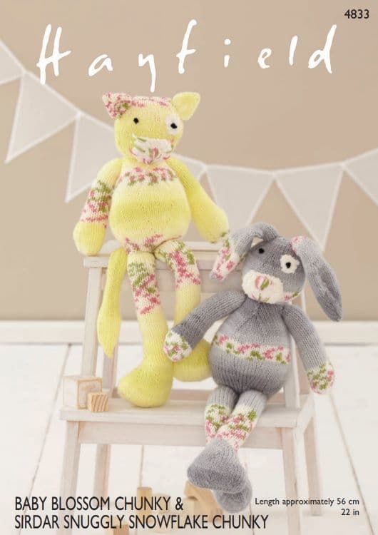 Hayfield Rabbit & Cat Toy Knitting Pattern in Blossom Chunky 4833P PDF DOWNLOAD