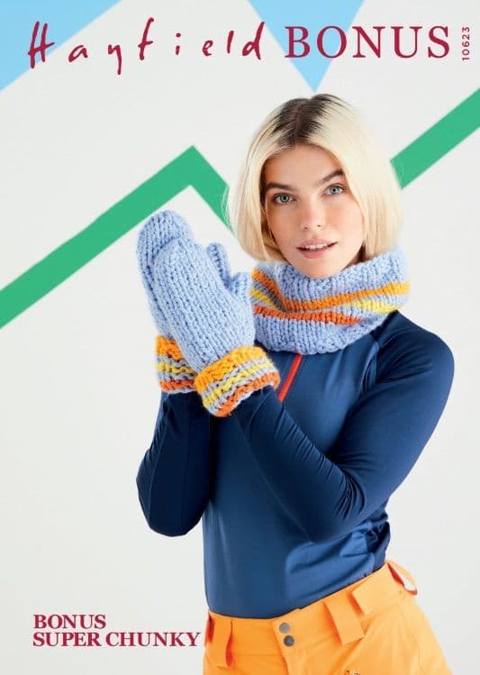 Hayfield Snood & Mittens Knitting Pattern in Bonus Super Chunky 10623P PDF DOWNLOAD