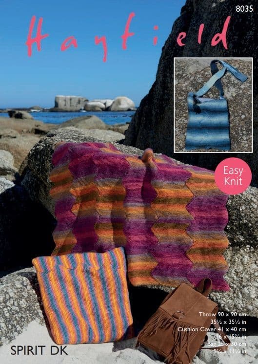 Hayfield Throw, Cushion & Bag Knitting Pattern in Spirit DK 8035P PDF DOWNLOAD