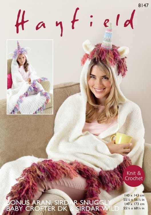 Hayfield Unicorn Snugglers Blanket Knitting Pattern in Bonus Aran 8147P PDF DOWNLOAD