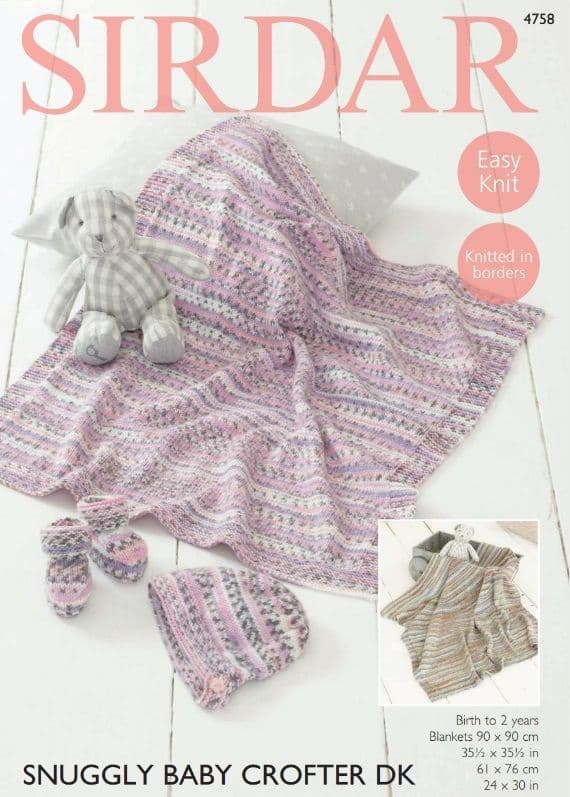 Sirdar Babies Blankets, Bootees & Bonnet Knitting Pattern in Baby Crofter DK 4758P PDF DOWNLOAD