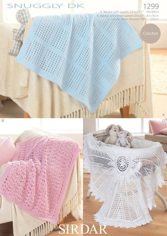 Sirdar Babies Blankets & Shawl Crochet Pattern in Snuggly DK 1299P PDF DOWNLOAD