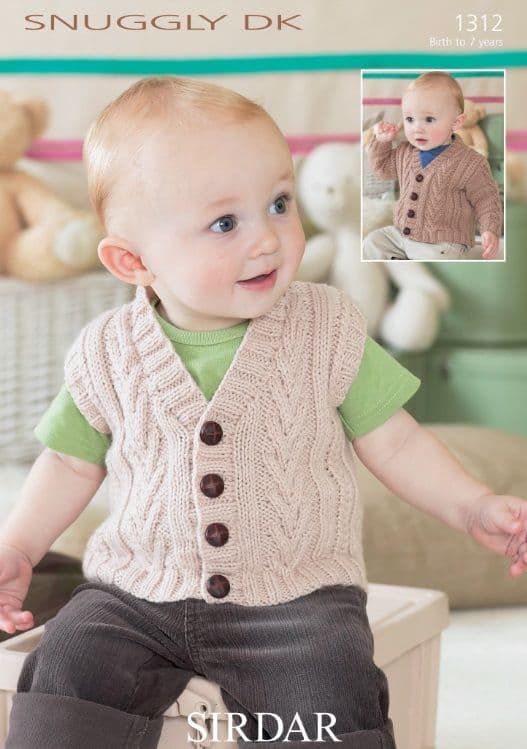 Sirdar Babies/Boys Cardigan & Waistcoat Knitting Pattern in Snuggly DK 1312P PDF DOWNLOAD
