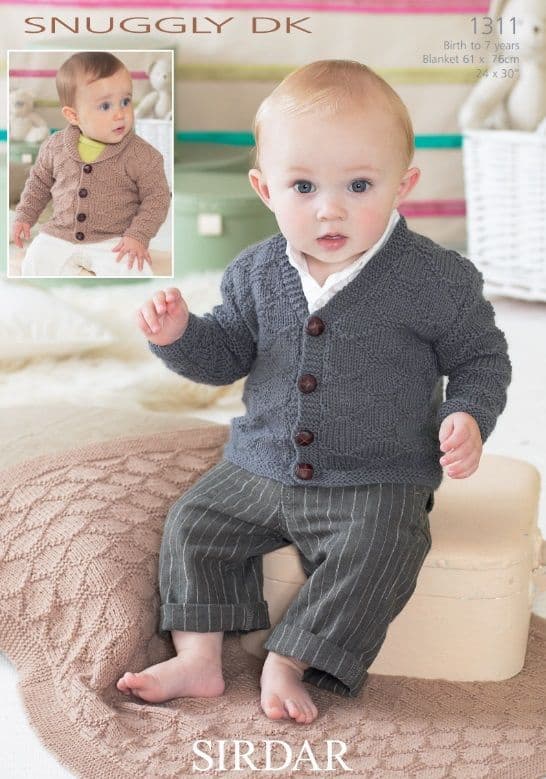 Sirdar Babies/Boys Cardigans & Blanket Knitting Pattern in Snuggly DK 1311P PDF DOWNLOAD