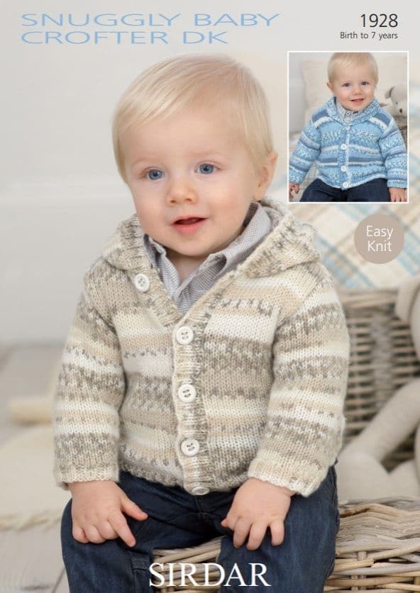 Sirdar Babies/Boys Cardigans Knitting Pattern in Baby Crofter DK 1928P PDF DOWNLOAD