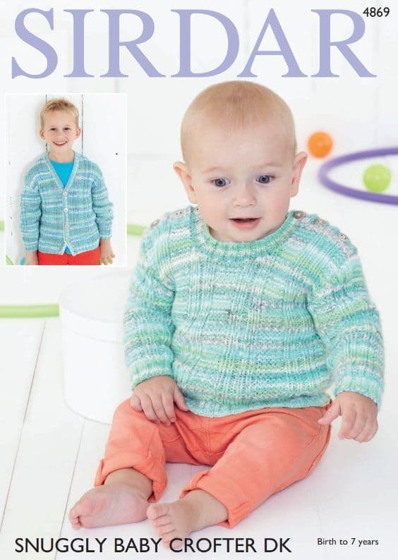 Sirdar Babies/Boys Sweater & Cardigan Knitting Pattern in Baby Crofter DK 4869P PDF DOWNLOAD