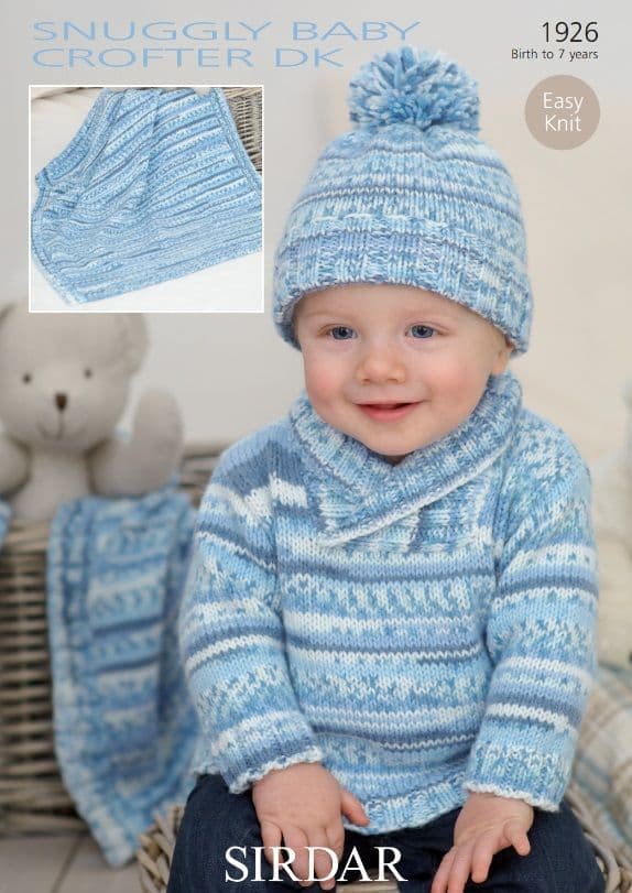 Sirdar Babies/Boys Sweater, Hat & Blanket Knitting Pattern in Baby Crofter DK 1926P PDF DOWNLOAD
