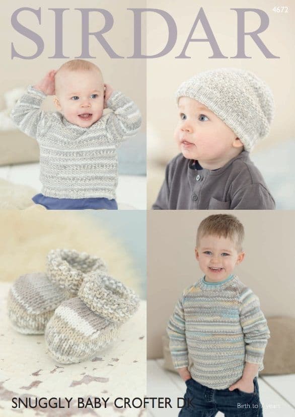 Sirdar Babies/Boys Sweater, Hat & Bootees Knitting Pattern in Baby Crofter DK 4672P PDF DOWNLOAD